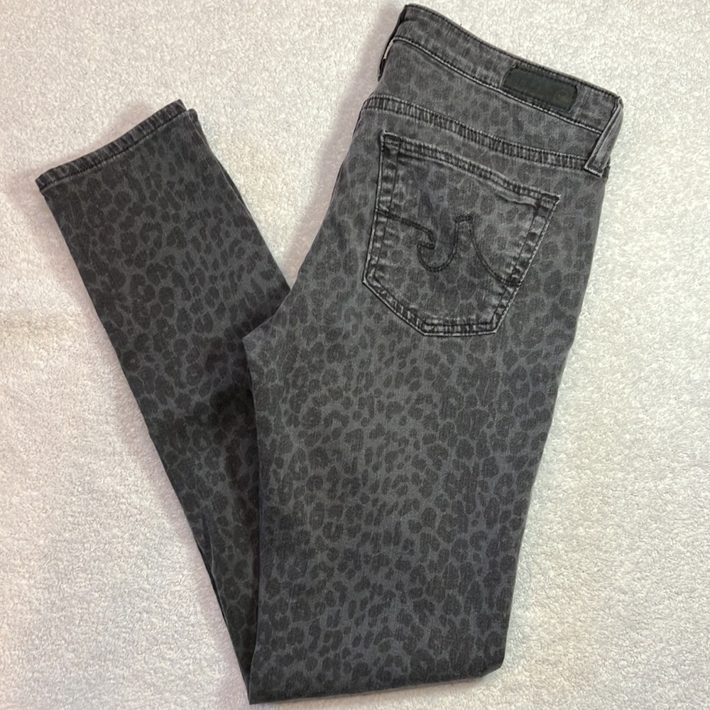 AG dark gray leopard print jeans.  Like new.